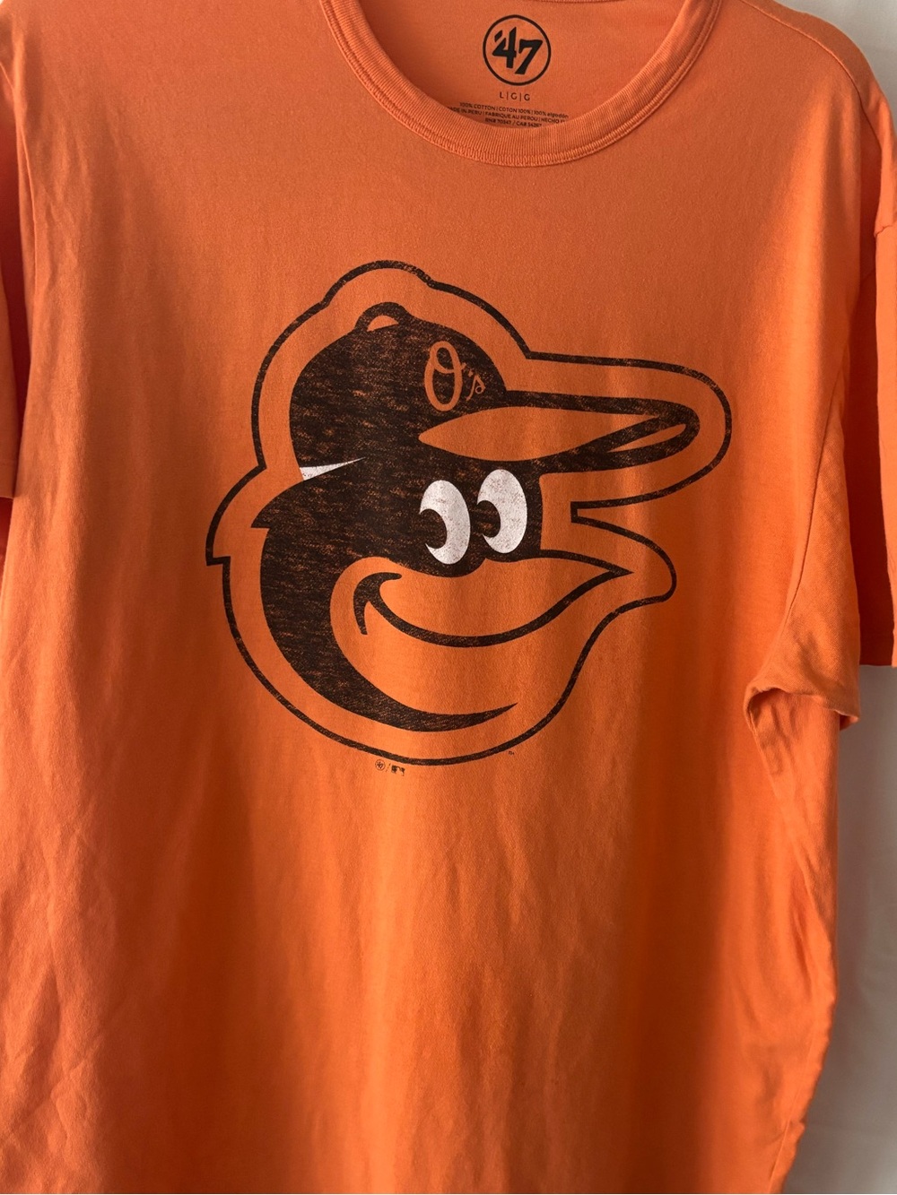 47 Orange Crewneck Graphic Tee with Black Print